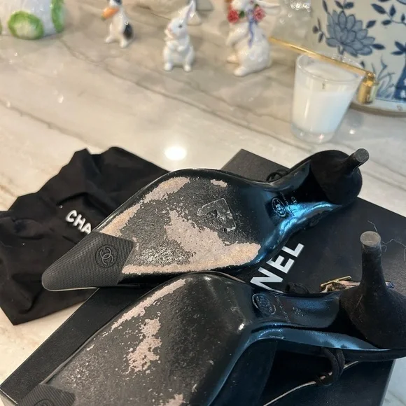 CHANEL Black Patent Toe Suede Slingback Pumps - Picture 3 of 10